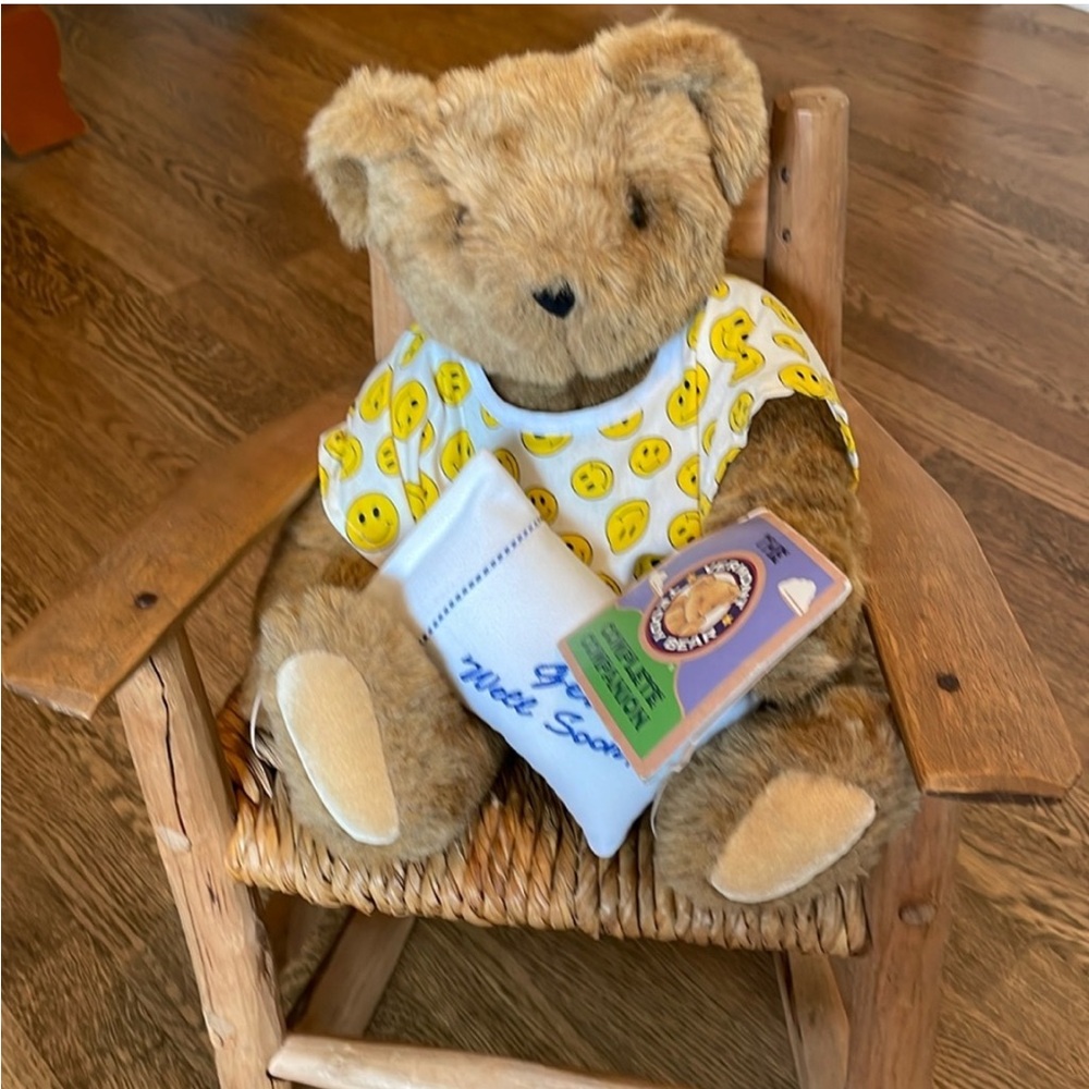 Vermont Teddy Bear get well soon bear w/ hospital gown and pillow.